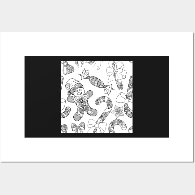 Monochrome Merry Christmas Pattern, New Year Illustration Wall Art by lissantee